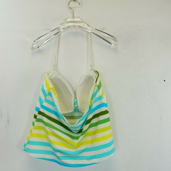 Halter Tankini Top Womens 2X 18W Yellow Blue Striped Padded SwimmingSAND N SUN - Picture 2 of 9